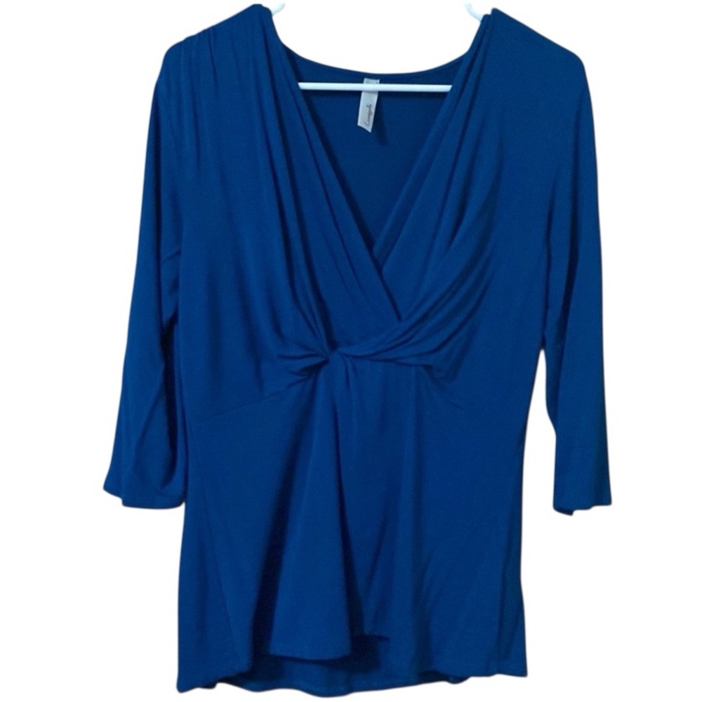 Loveapella V-Neck Drape Front Twist Teal Blouse Small